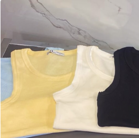 Ribbed tank tops in yellow, cream and black